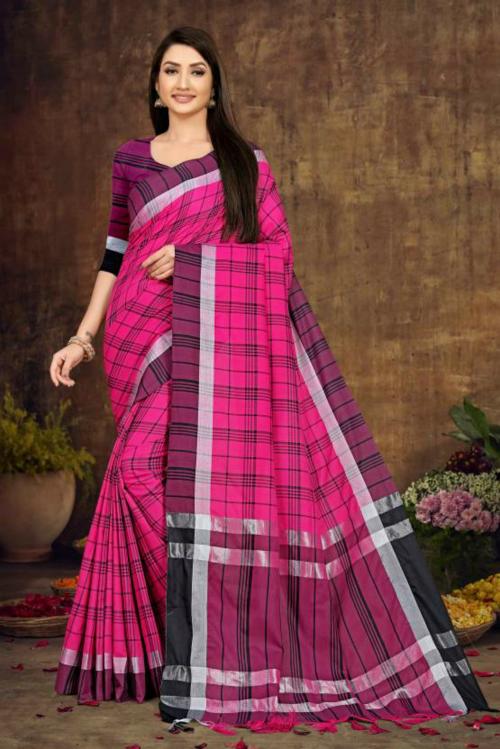 Lyuson Women Pink Striped Jacquard, Cotton Silk Bollywood Saree