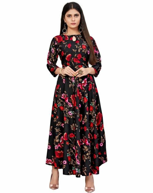 SANTOPERA DESIGNER Women Multicolor Applique Crepe Gown - L