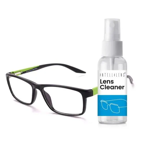 Intellilens Anti Glare and Zero Power Blue Cut Square Computer Glasses for Eye Protection with Lens Cleaner Matte Black and Yellow Men and Women