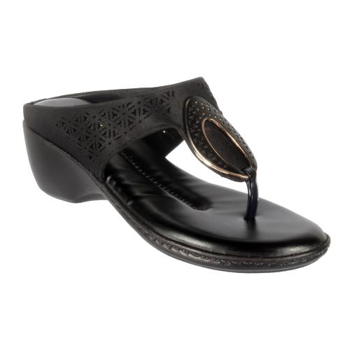 Stepee Black Casual & Trendy Soft Padded Orthopedic Doctor Slipper Sandal for Women Size-36