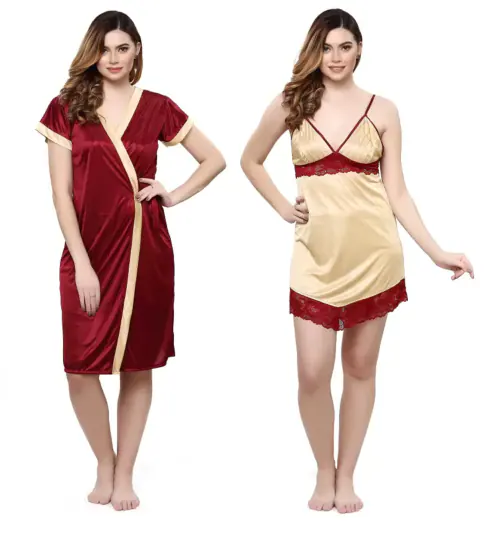 Hot Two Piece Satin Robe & Night Dress for Women X302U – Klamotten