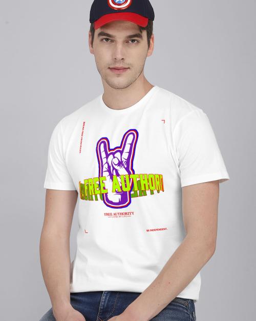 Young Men Free Authority Printed White Tshirt