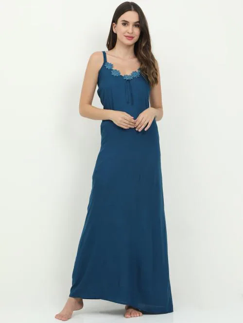 RnP Royal Blue Lace Neck Strap Camisole Full length (Free Size, Royal Blue)