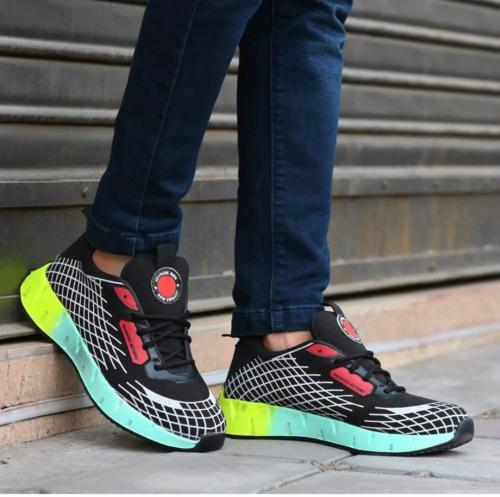 Resnap Shoe Zone Men's Mesh Lace-Ups Running/Walking/Gym/Sports Shoes (Black)