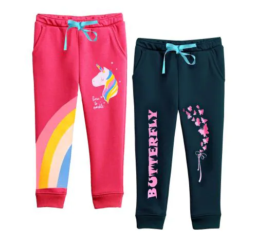 KUCHIPOO Girls Track Pants Pack of 2 , Multicolor Trackpants | Kids Wear | Track Pants | Track Pants for Girls | Kids Track Pants | Girls Track Pants