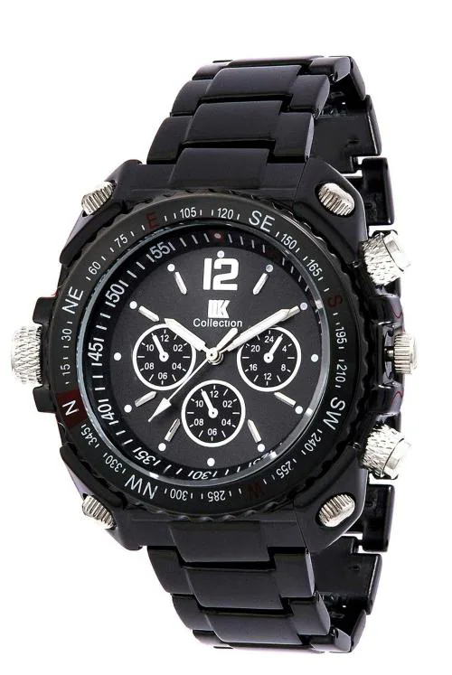 IIK Collection Round Studded Dial Metalic Bracelet Chain Strap Analogue Wrist Watch for Men and Boys -(IIK-035M)