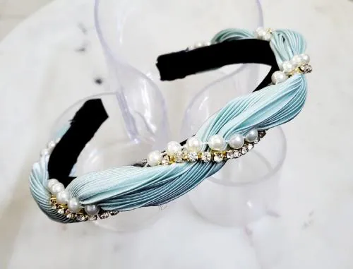 DEEPTI CHANDNA DESIGNS Latest Hair band Pleated SeaGreen with Pearl & Stone String