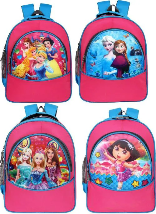Bayo Multicolor | Polyester | Barbie, Dora, Frozen & Princess School Bag | Pack Of 4