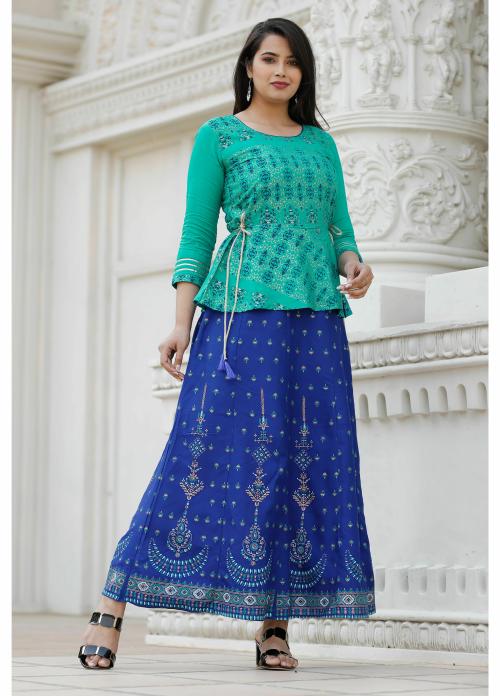 Shri Krishna Fabric Women's Rayon Designer Attached Skirt Kurtis