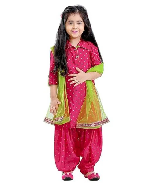 Wommaniya Impex New Designer girl's pink patiala suit dress for kids