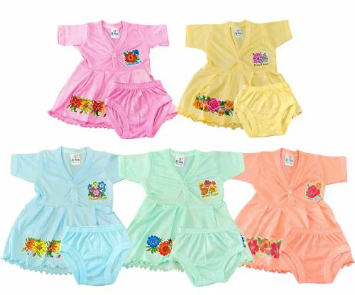 DRAKO BORN BABY CLOTHING SET - FROCK & SHORTS HALF SELEVEES- 5 PCS PACK - 14 3-6