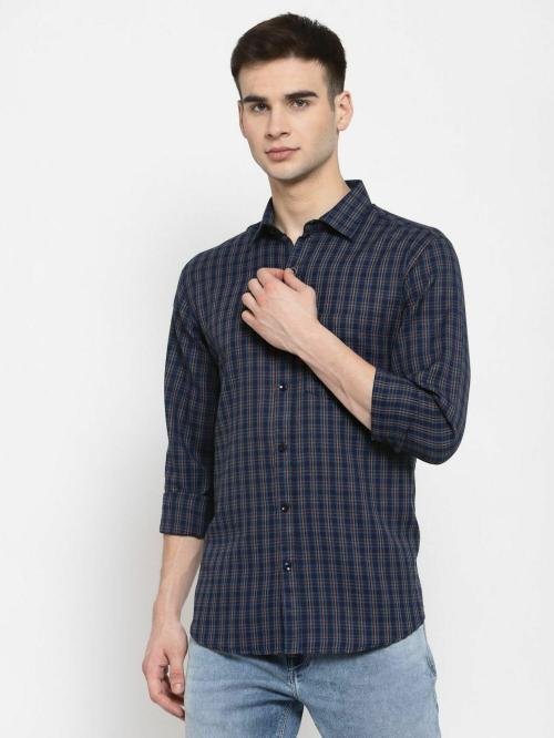 D KUMAR-navy blue checkered casual shirt