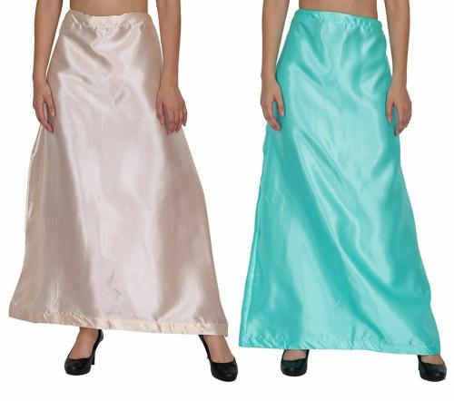 Guddan Light Rose Gold and Turquoise Blue Satin Petticoat Combo (Free Size)