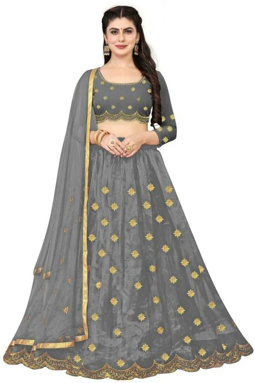 Vajiba Women Grey Embroidered Lehenga Choli