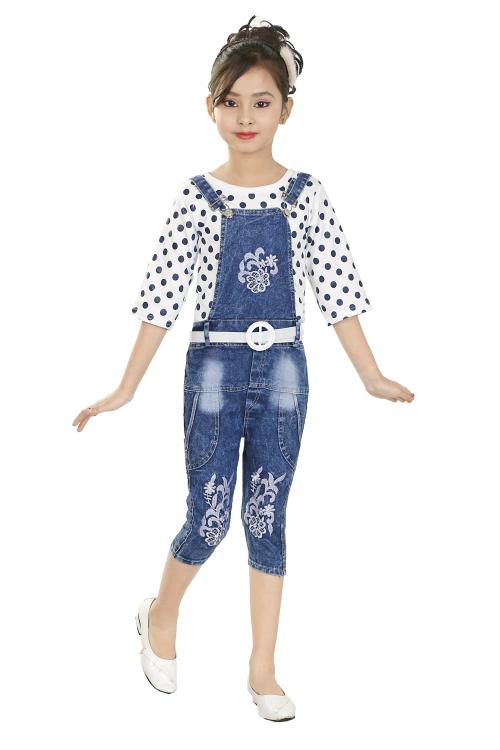 Burbn girls polka printed top with dungaree