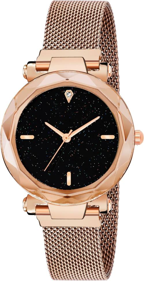 TRUE COLORS Analog Black Dial Gold Strap Wrist Watch for Girls
