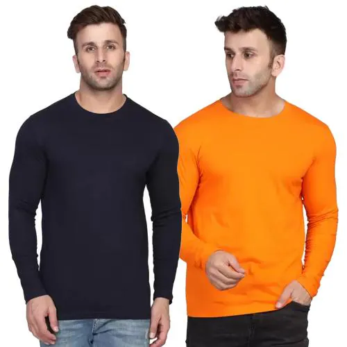 Ansh Fashion Wear Men's Round Neck Full Sleeve Pack Of 2 Tshirt-Orange-Black T-Shirt for Men | Mens T-Shirt | Trendy T-Shirts for Men