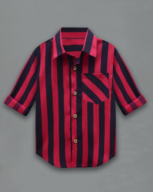 A.T.U.N. (All Things Uber Nice) Boys Dark Red-Navy Stripe Shirt