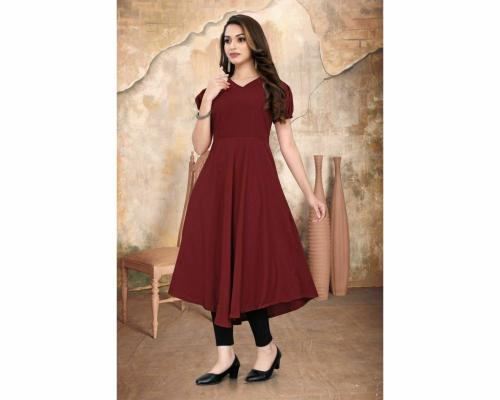Mittu V neck Western outfits long kurti/Top,Long Dress,gown XL Maroon