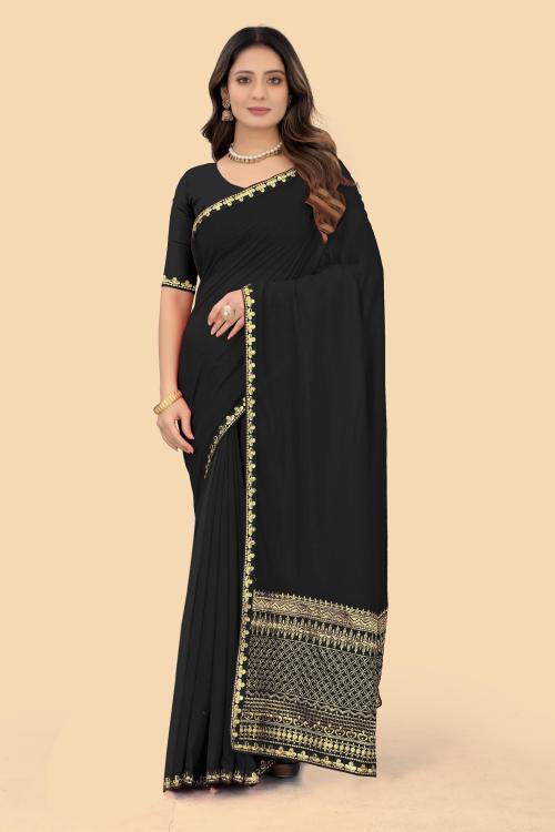 AKSHARAM Women Black Embellished Georgette Bollywood Saree