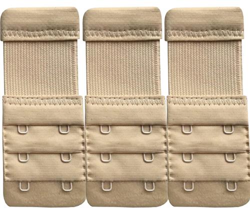 FIMS - Fashion is my style Women Beige Solid Cotton Blend Pack of 3 Bra Hook Extender 2 Hook 3 Eye