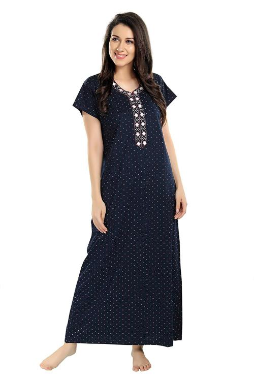French Lime Women Deep Navy Cotton Nighty