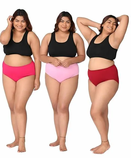 Z6W Plus Size Regular Panty Women's Cotton Panties | High Waist | Full Hip Coverage | No Exposed Elastic At Waist & Thigh Round Cotton Women's Underwear Bikini Breathable Full Briefs Soft Panties Comfort Underpants Ladies Panties (Pack Of 3)-48