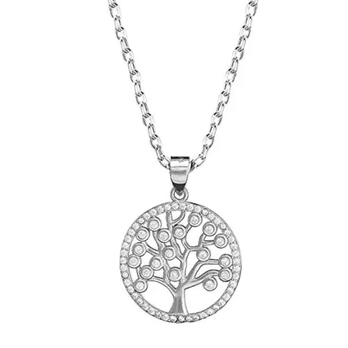 Giva Sterling Silver Zircon Tree Of Life Pendant With Link Chain For Women