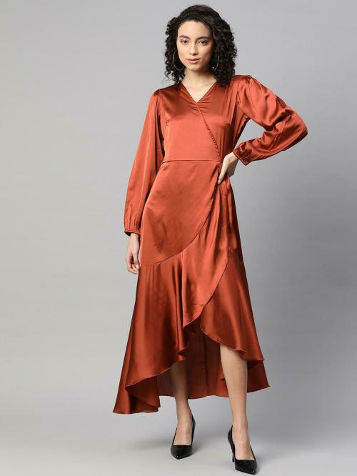 plusS Women Rust Solid Dress