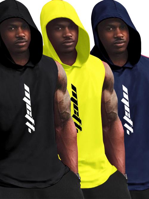 Jump Cuts Vest/Sleeveless Vest/Mens Vest/Vest/Mens Printed Hooded Neck Sleeveless Multicolor Polyester Gym Fit 3 Pack Combo Vest