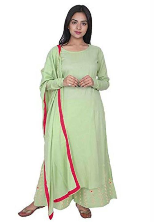Femeone Women Pista Green rayon Kurti and Gota work Plazo with Half side dupatta - 42