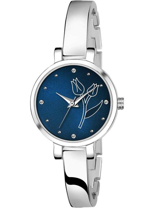 Missfox Analog Watch - For Girls Fancy Bracelet Women Watches Ladies Silver Watch for Girls Latest Analogue Attractive Flower Pattern Metal Strap Watch for Women New Model