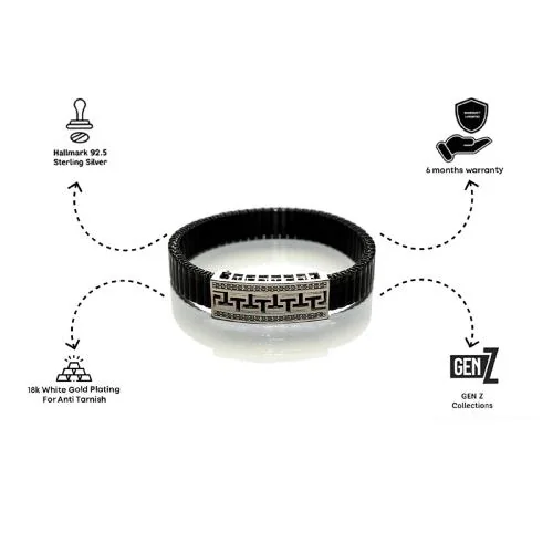 Versavia Stylish 1.925 Sterling T-Cutout Broad Black Silver Band | Anti Tarnish 2.18k White Gold Plating Band | Perfetc Gift For Man