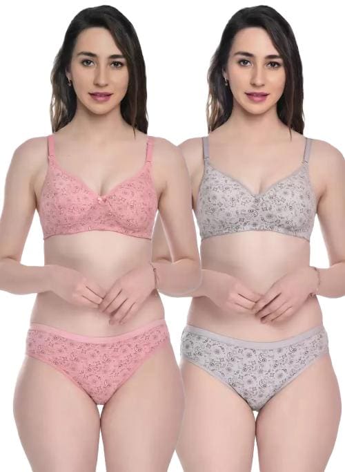 Cup’s-In Women Cotton Bra Panty Set for Lingerie Set ( Pack of 2 ) ( Color : Pink,Grey )