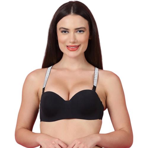PrettyCat Women Black Lightly Padded Balconette Bra