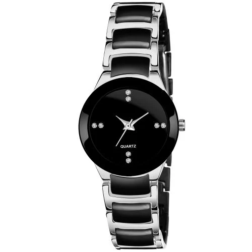 Talgo Analog Round Black Dial SS Chain Black & Silver Strap Wrist Watch for Women & Girls, Pack of 1