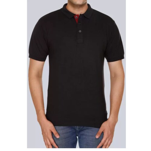 INDIAN KRAIT Men Self Design Polo Neck Cotton Blend Black Men-T-shirt-Black-SIZE-XXL