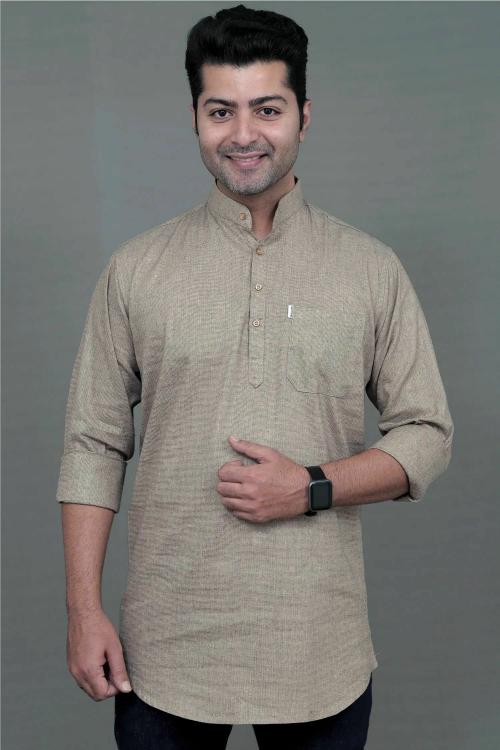 KACHCHAP Men's Cotton Kurta Plain Stright (Light Brown, 4XL)