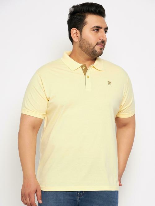 Club York Men Light Yellow Cotton Blend Half Sleeve Polo Neck Solid Plus Size T-Shirt