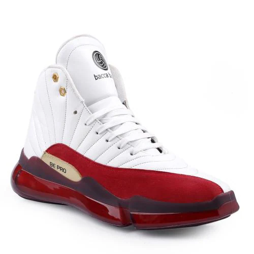 Bacca Bucci Men's Comfy Hi-Top Casual Chunky Streetwear Fashion Sneakers| White Red Ankle Shoe Quilted Designed| White