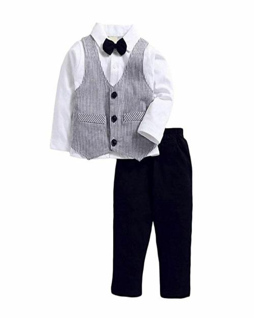 Boys Black Solid Cotton Blend Pack Of 2 Pant-Suit Set