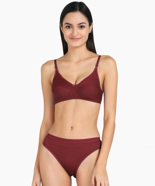 PIBU Women Cotton Bra Panty Set for Lingerie Set ( Pack of 1 ) ( Color : Maroon )