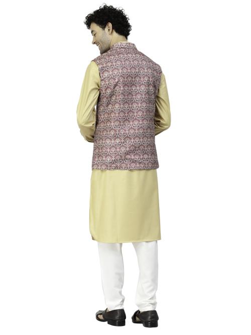 MOHANLAL SONS Men Purple Art Silk Printed Kurta Sets & Nehru Jacket