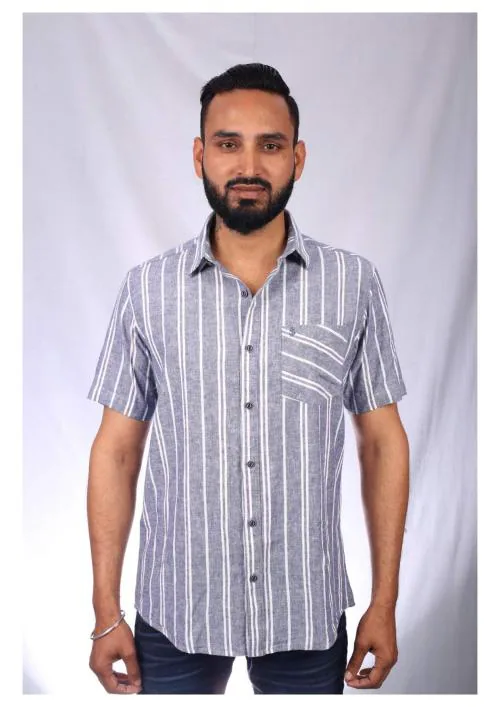 blue collars Men Slim Fit Striped Cut Away Collar Casual Shirt JioMart