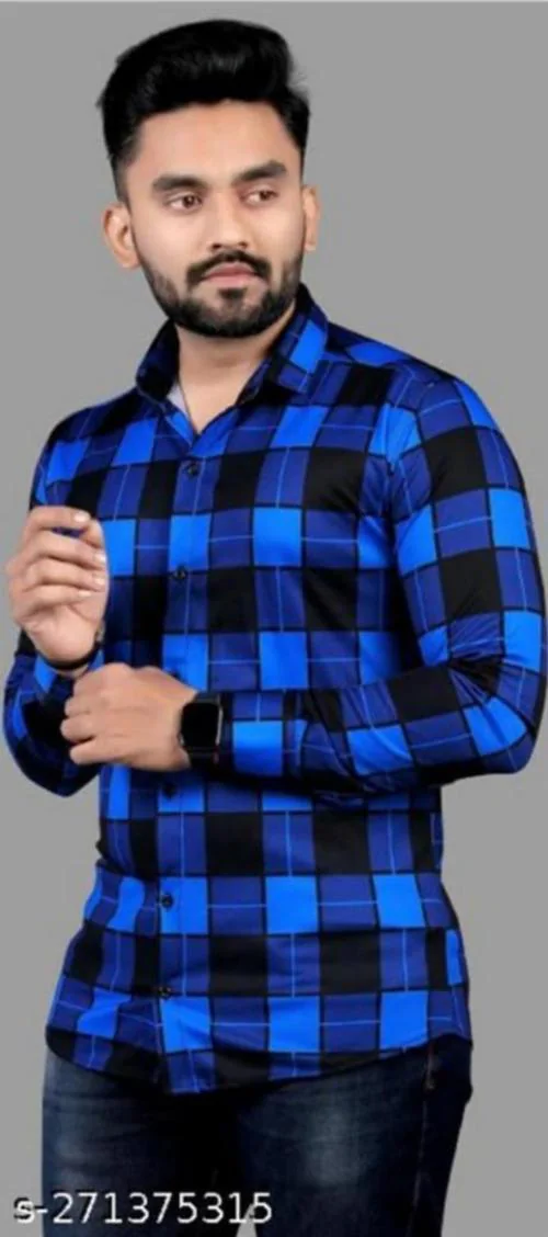 OCtaviAN Fashion Men's Regular Lycra Casual Printed Full Sleeve New Design Shirt For men Blue-M