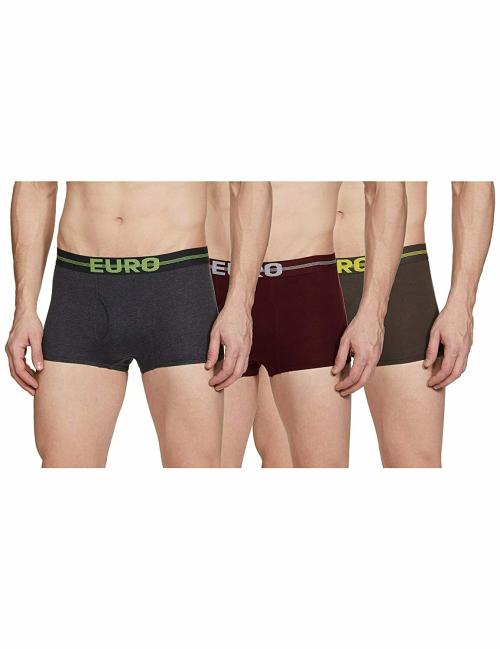 EURO Men Multicolor Solid Cotton Pack of 3 Trunks
