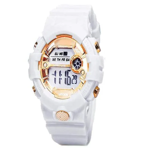 Crispy Digital Black Dial White Strap Watch For Boys