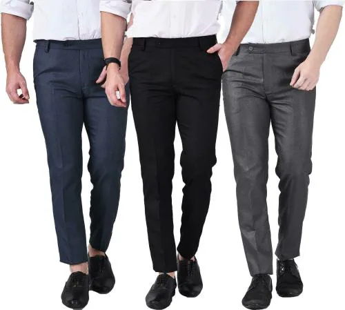 Buy AD & AV Men Blue Solid Synthetic Pack Of 3 Formal Trousers Online ...