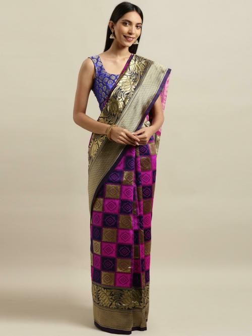 Sainoor Women Free Size Multicolor Woven Design Silk Blend Banarasi Saree