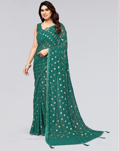 Siril Georgette Green Color Saree with Blouse piece